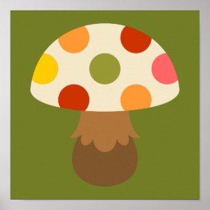 Cute colorful mushrooms poster