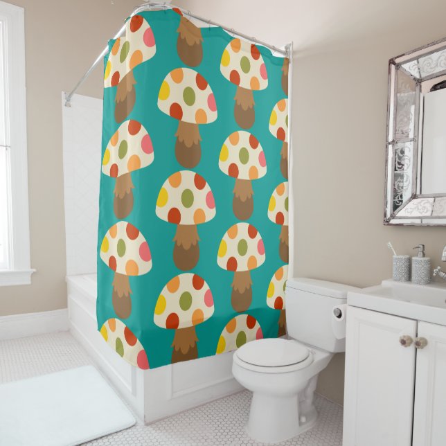 Cute colorful mushrooms shower curtain (In Situ)