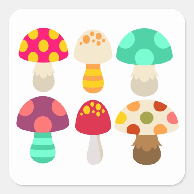 Cute colorful mushrooms square sticker (Front)