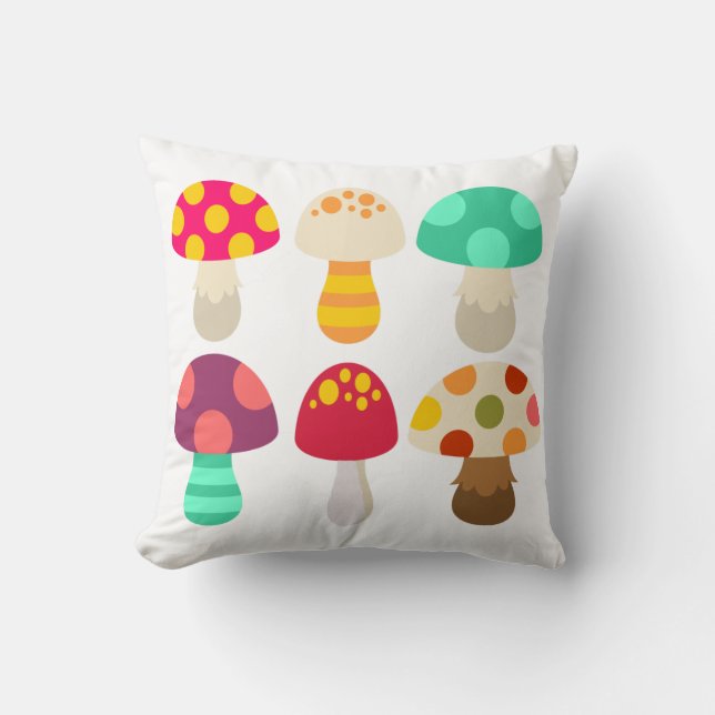 Cute colorful mushrooms throw pillow (Front)