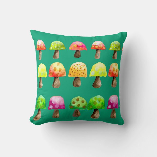 Cute colorful mushrooms throw pillow (Front)
