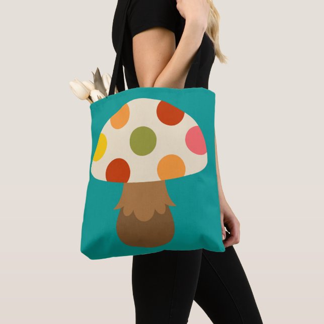 Cute colorful mushrooms tote bag (Close Up)