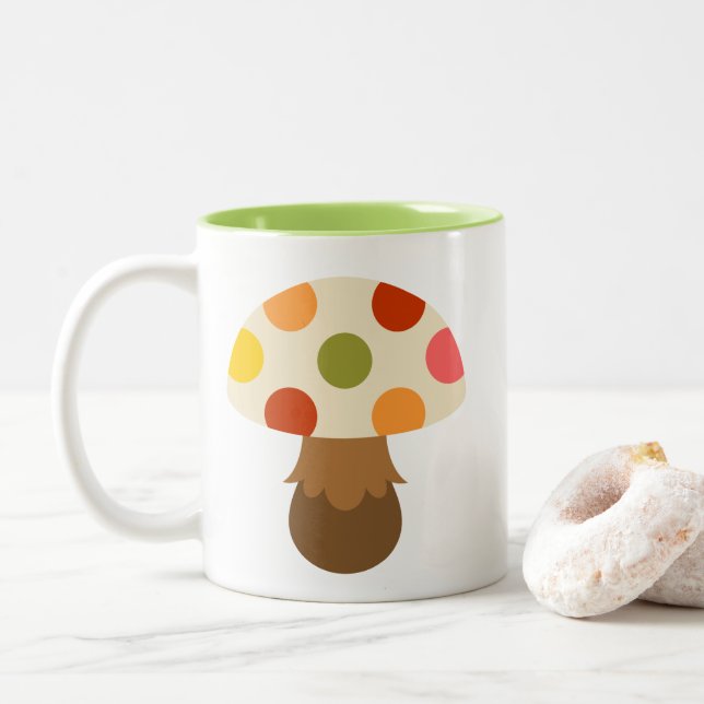 Cute colorful mushrooms Two-Tone coffee mug (With Donut)