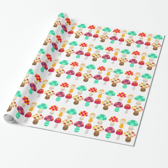 Cute colorful mushrooms wrapping paper (Unrolled)