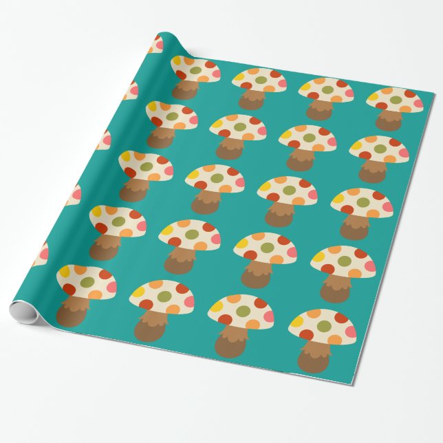 Cute colorful mushrooms wrapping paper (Unrolled)