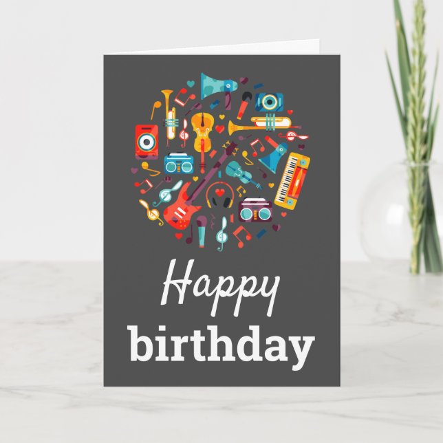 Cute colorful music Happy Birthday Card (Front)