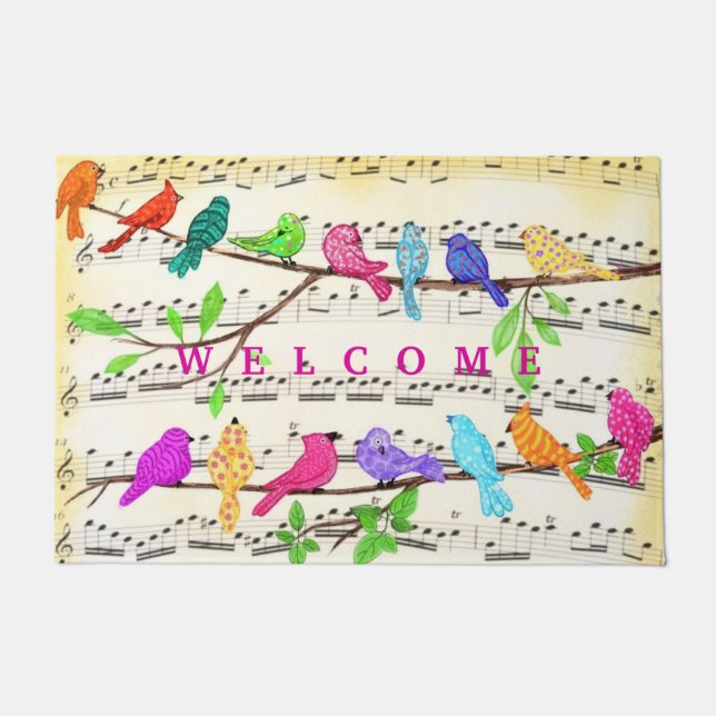 Cute Colorful Musical Bird Doormat (Front)
