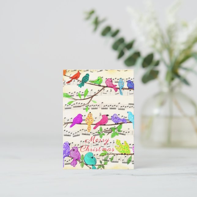 Cute Colorful Musical Birds Christmas Card (Standing Front)