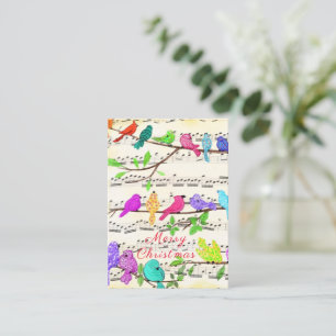 Cute Colorful Musical Birds Christmas Card