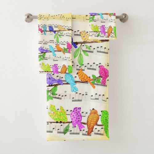 Cute Colorful Musical Birds Symphony _ Happy Song  Bath Towel Set