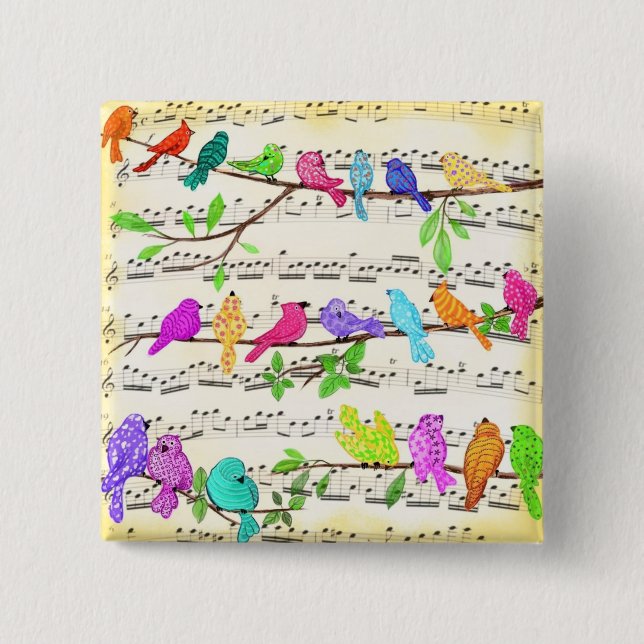 Cute Colorful Musical Birds Symphony - Happy Song  Button (Front)