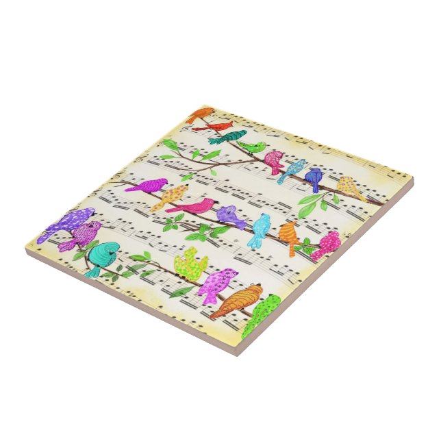Cute Colorful Musical Birds Symphony - Happy Song  Ceramic Tile (Side)