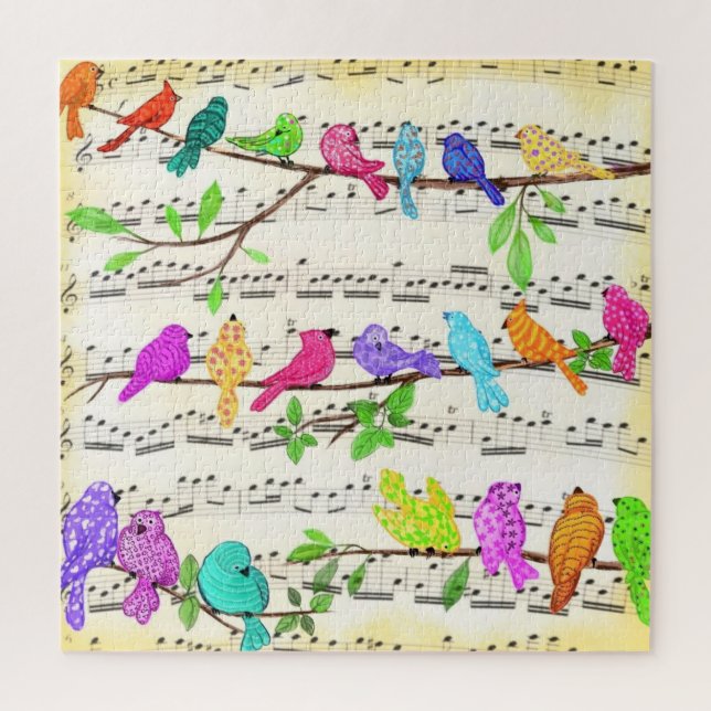 Cute Colorful Musical Birds Symphony - Happy Song  Jigsaw Puzzle (Vertical)