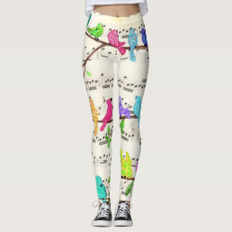 Cute Colorful Musical Birds Symphony - Happy Song  Leggings