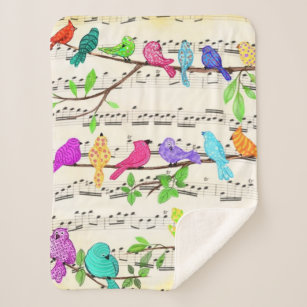 Cute Colorful Musical Birds Symphony - Happy Song  Sherpa Blanket