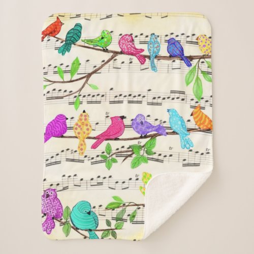 Cute Colorful Musical Birds Symphony _ Happy Song  Sherpa Blanket