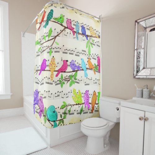 Cute Colorful Musical Birds Symphony _ Happy Song  Shower Curtain