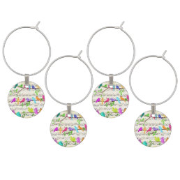 Cute Colorful Musical Birds Symphony - Happy Song  Wine Charm