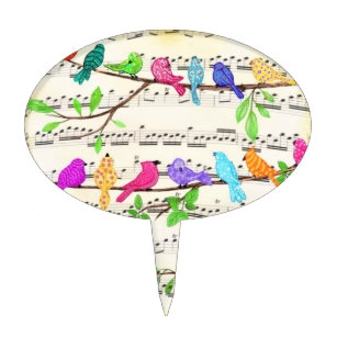 Cute Colorful Musical Birds Symphony - Magic Song Cake Topper