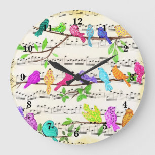 Cute Colorful Musical Birds Symphony - Magic Song Large Clock