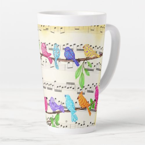 Cute Colorful Musical Birds Symphony _ Magic Song Latte Mug