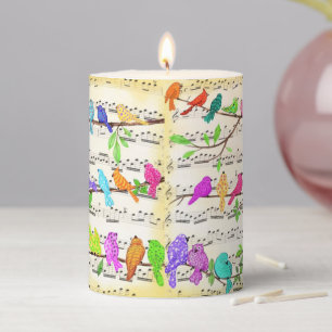 Cute Colorful Musical Birds Symphony - Magic Song Pillar Candle
