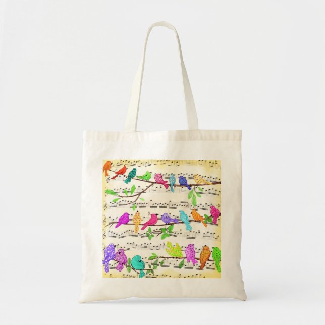 Cute Colorful Musical Birds Symphony - Magic Song Tote Bag (Front)