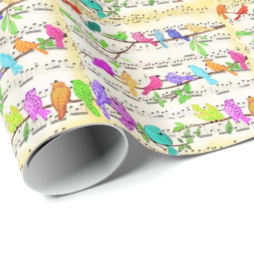 Cute Colorful Musical Birds Symphony _ Magic Song Wrapping Paper