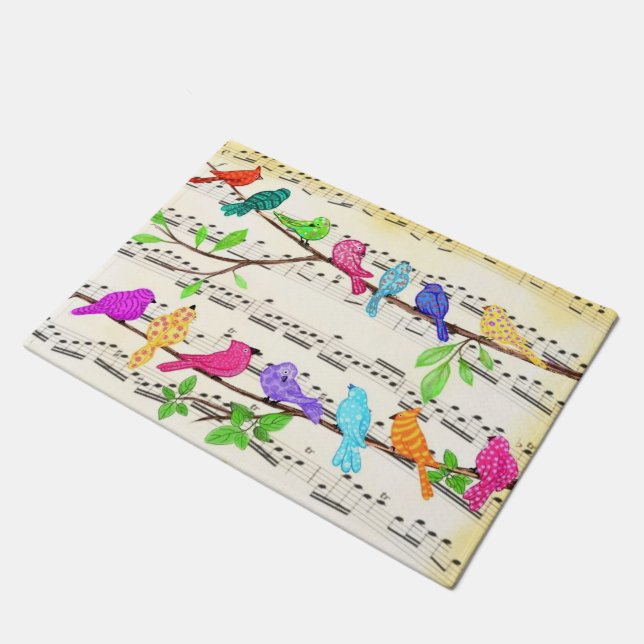 Cute Colorful Musical Birds Symphony - Spring Song Doormat (Angled)