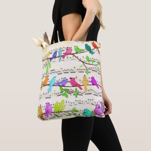 Cute Colorful Musical Birds Symphony Tote Bag