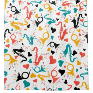 Cute Colorful Musical Instruments Hearts Pattern Shower Curtain