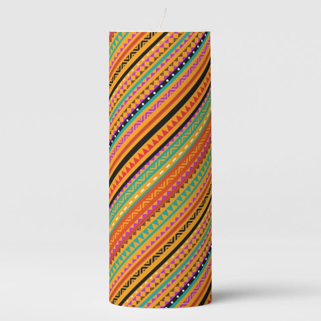 Cute colorful native aztec patterns design pillar candle (Front)