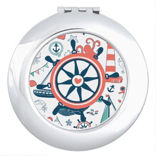 Cute Colorful Nautical Boat Wheel Pattern Makeup Mirror