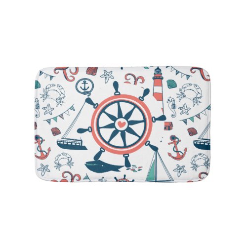 Cute Colorful Nautical  Matine Life Pattern Bath Mat