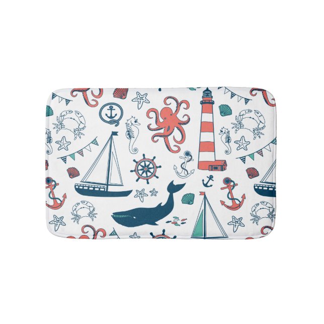 Cute Colorful Nautical Pattern Bathroom Mat (Front)