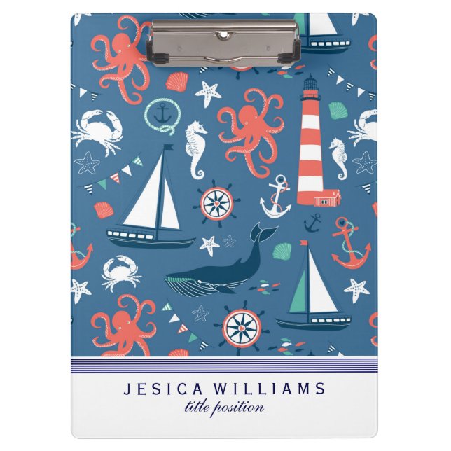 Cute Colorful Nautical Pattern Clipboard (Front)