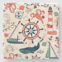 Cute Colorful Nautical Pattern Stone Coaster