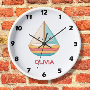 Cute Colorful Nautical Sailboat Clock
