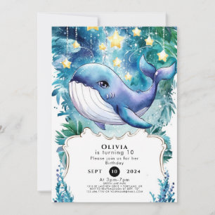 Cute Colorful Nautical Whale Birthday Invitation