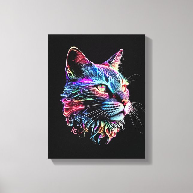 Cute Colorful Neon Cat Canvas Print (Front)