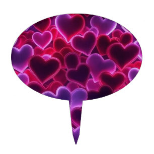 cute, colorful neon hearts Valentine's Day Cake Topper