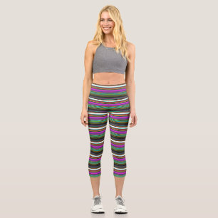 Cute colorful neon stripes capri leggings