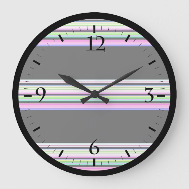 Cute colorful neon stripes large clock (Front)