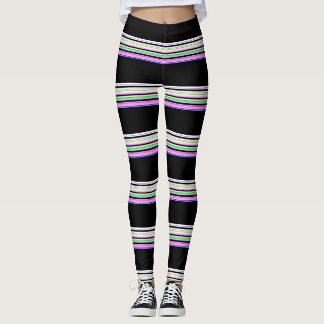 Cute colorful neon stripes leggings (Front)