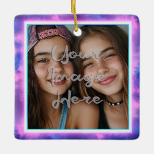 Cute Colorful Neon Vaporwave Photo Border Ceramic Ornament