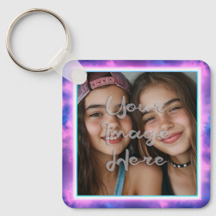 Cute Colorful Neon Vaporwave Photo Border Keychain