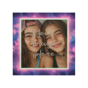 Cute Colorful Neon Vaporwave Photo Border Wood Wall Art