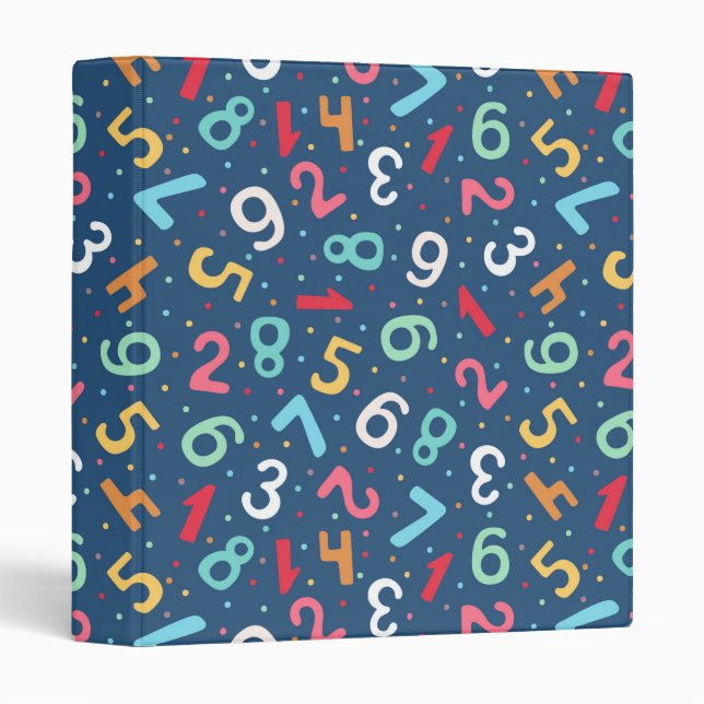 Cute Colorful Numbers Pattern  Blue Kids 3 Ring Binder (Front/Spine)