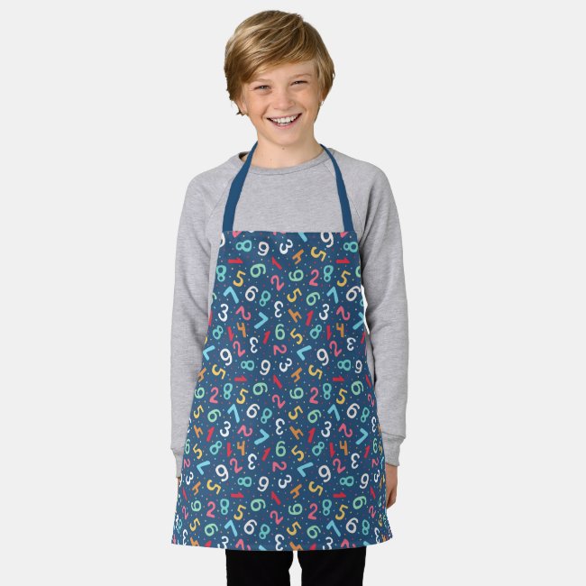 Cute Colorful Numbers Pattern Blue Kids  Apron