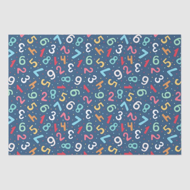 Cute Colorful Numbers Pattern  Blue Kids Tissue Paper (Front)